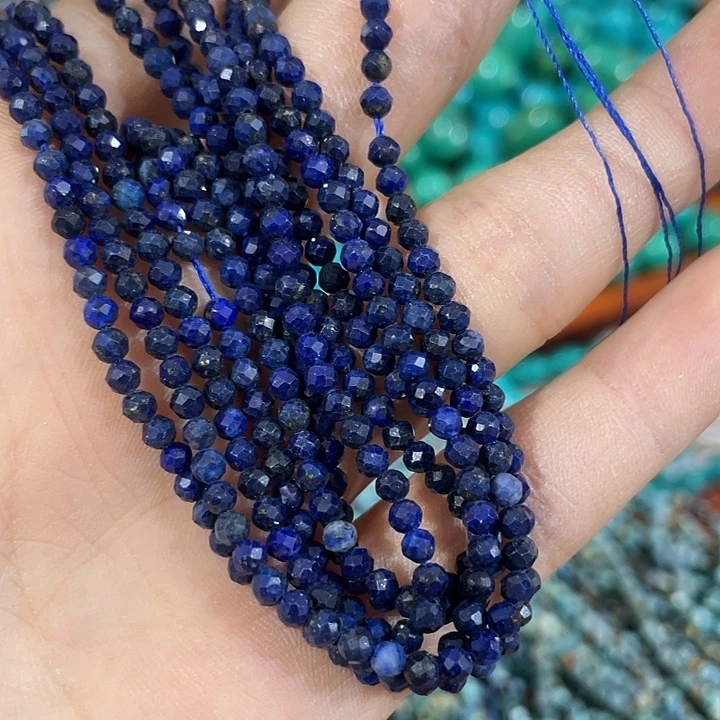 玛瑙/玉髓合金珠宝半成品一条3mm切面青金圆珠