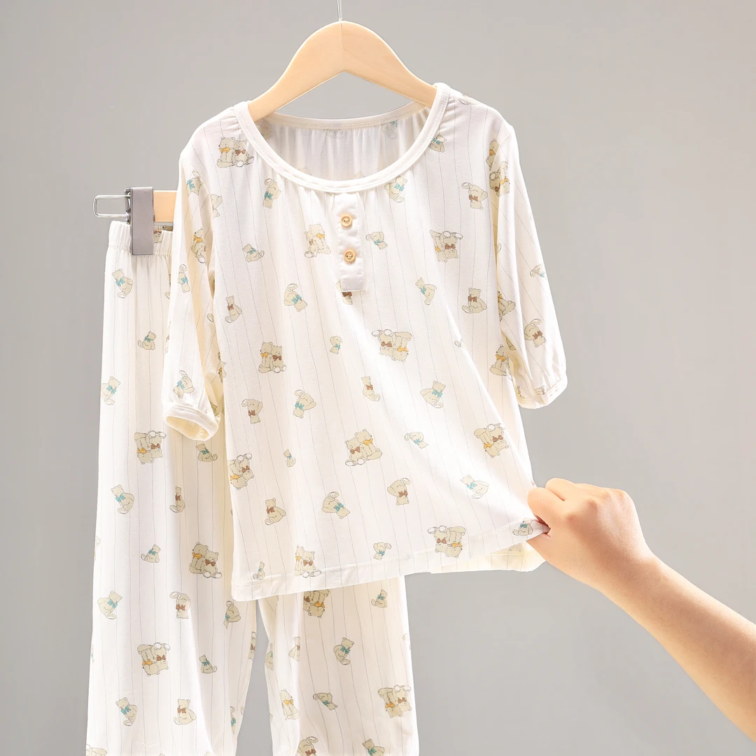 清仓 儿童睡衣男孩夏季薄款女童 宝宝冰丝家居服套装 18321-83