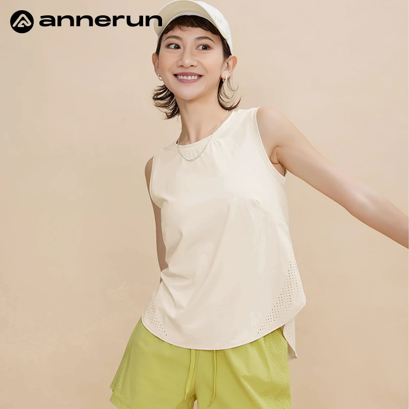 annerun宽松无袖运动上衣女冰凉透气瑜伽背心大码速干健身服T恤