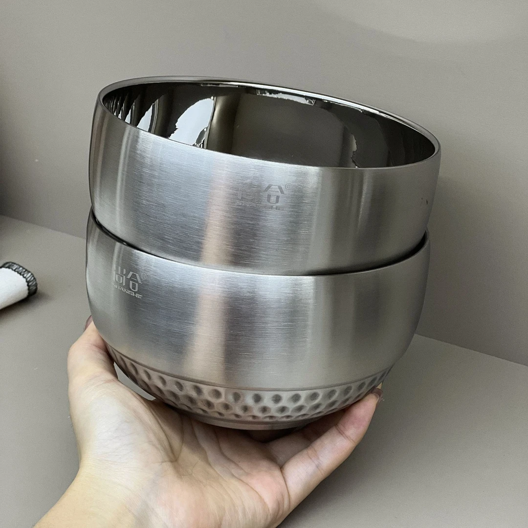 【14cm两个装】304不锈钢碗 家用简约双层大碗日式米饭碗防烫拉面碗