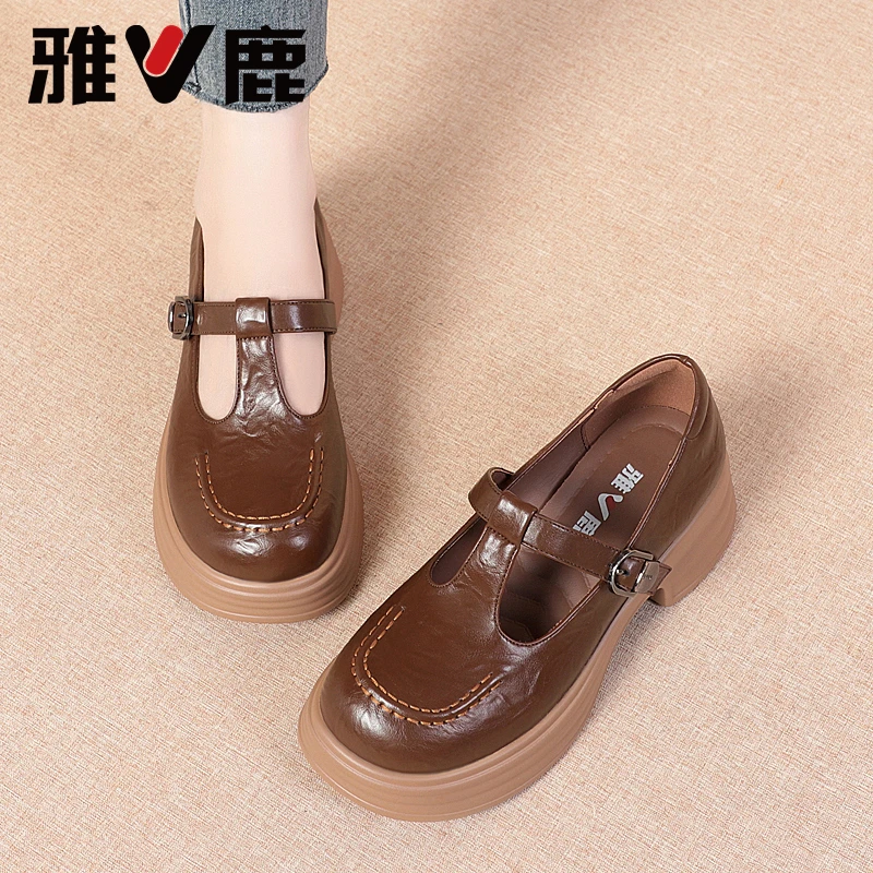 【雅鹿正品女鞋】新款单鞋厚底舒适不累脚乐福鞋女士皮鞋玛丽珍女鞋