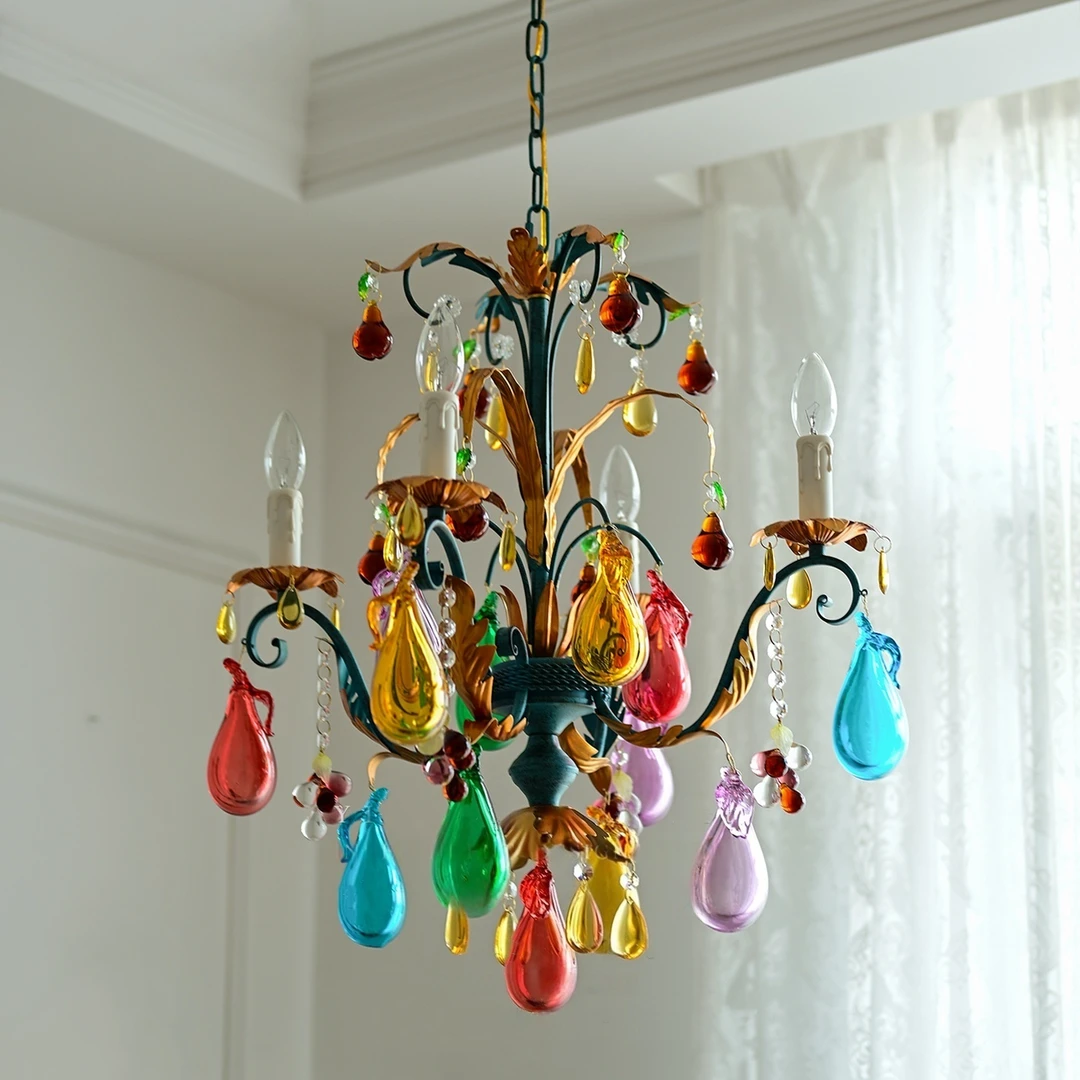 法式吊灯穆拉诺彩色艺术玻璃水果轻奢客厅餐厅卧室复古蜡烛吊灯具