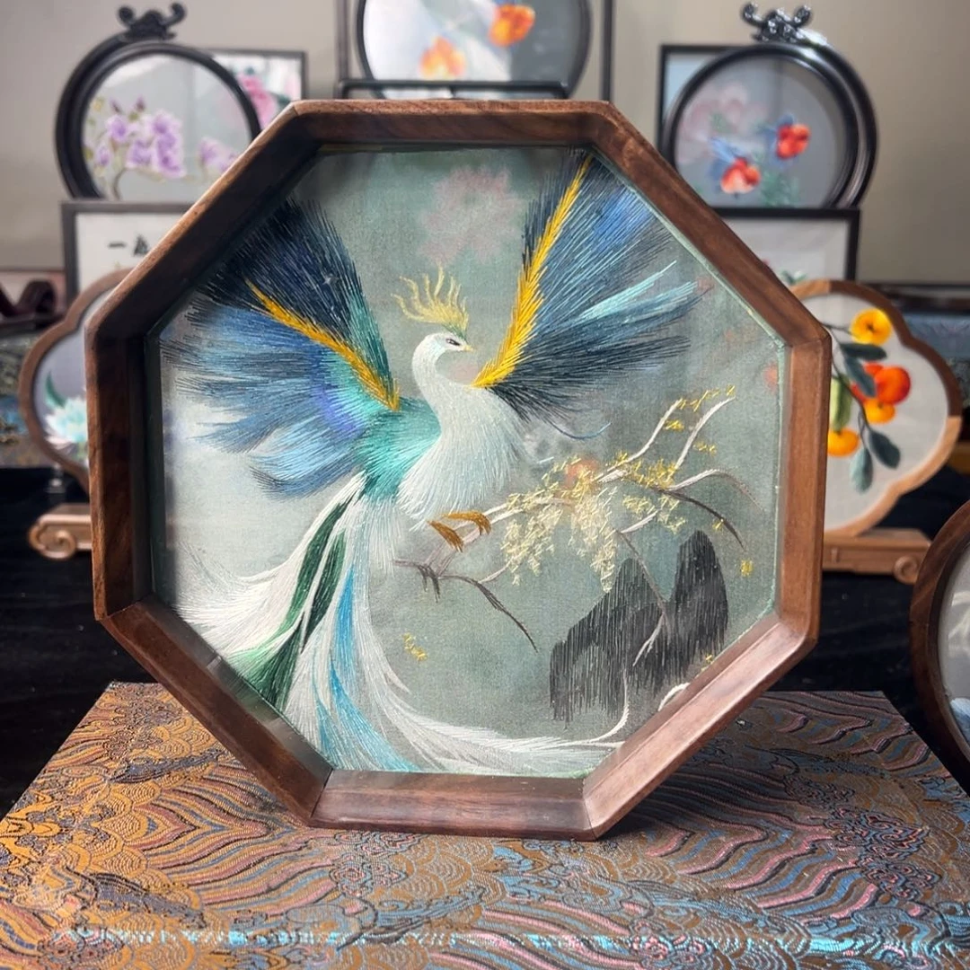 刺绣纯手工刺绣双面绣实木摆件