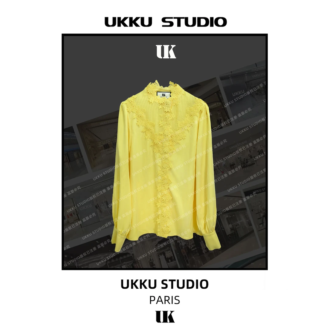 尧尧【UKKUSTUDIO】早春设计感重工钩花时尚气质法式衬衫613404