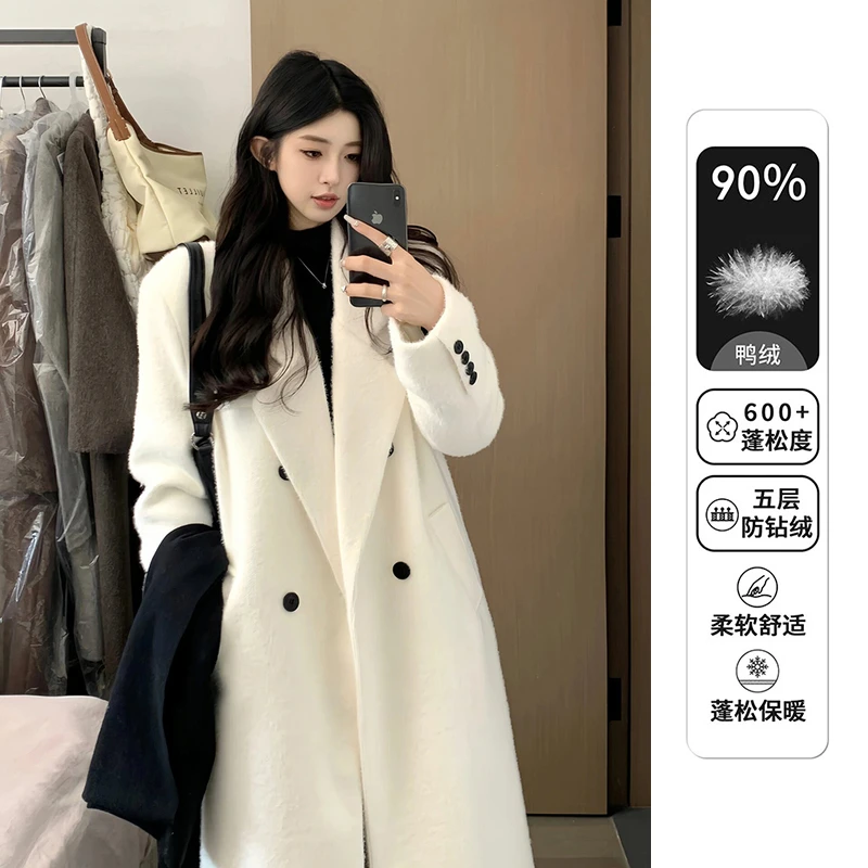 【Ajie自制】秋冬新款加厚显瘦中长款宽松仿貂绒羽绒大衣毛呢外套女