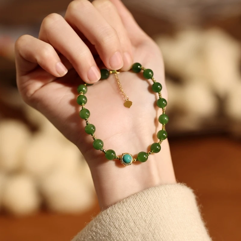 青黛丨18K金和田碧玉手串（颜色微不同）