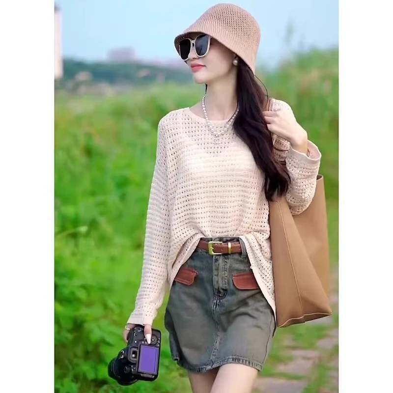 入夏穿搭新款套装女2025设计感镂空显瘦上衣牛仔半身裙两件套