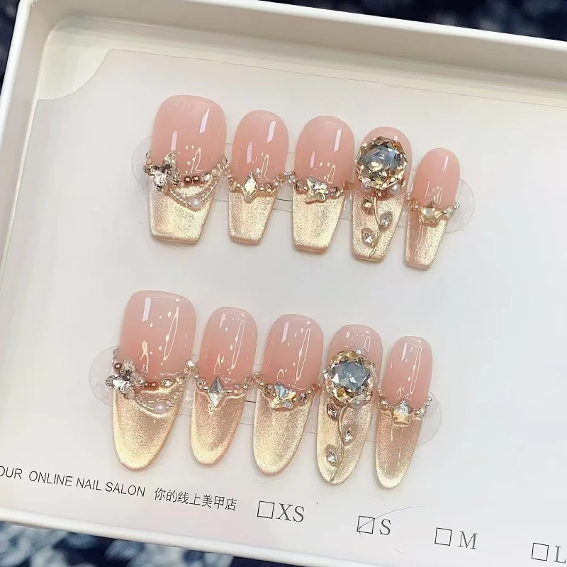 玫瑰之恋美甲穿戴甲猫眼美甲气质可拆卸高级光疗显白指甲炫彩战甲