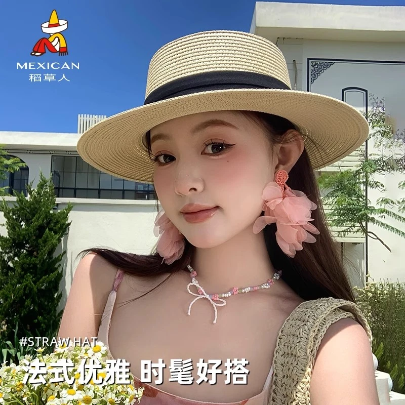 稻草人帽子女士夏季2025新款草帽海边沙滩遮阳防晒夏天太阳帽草编