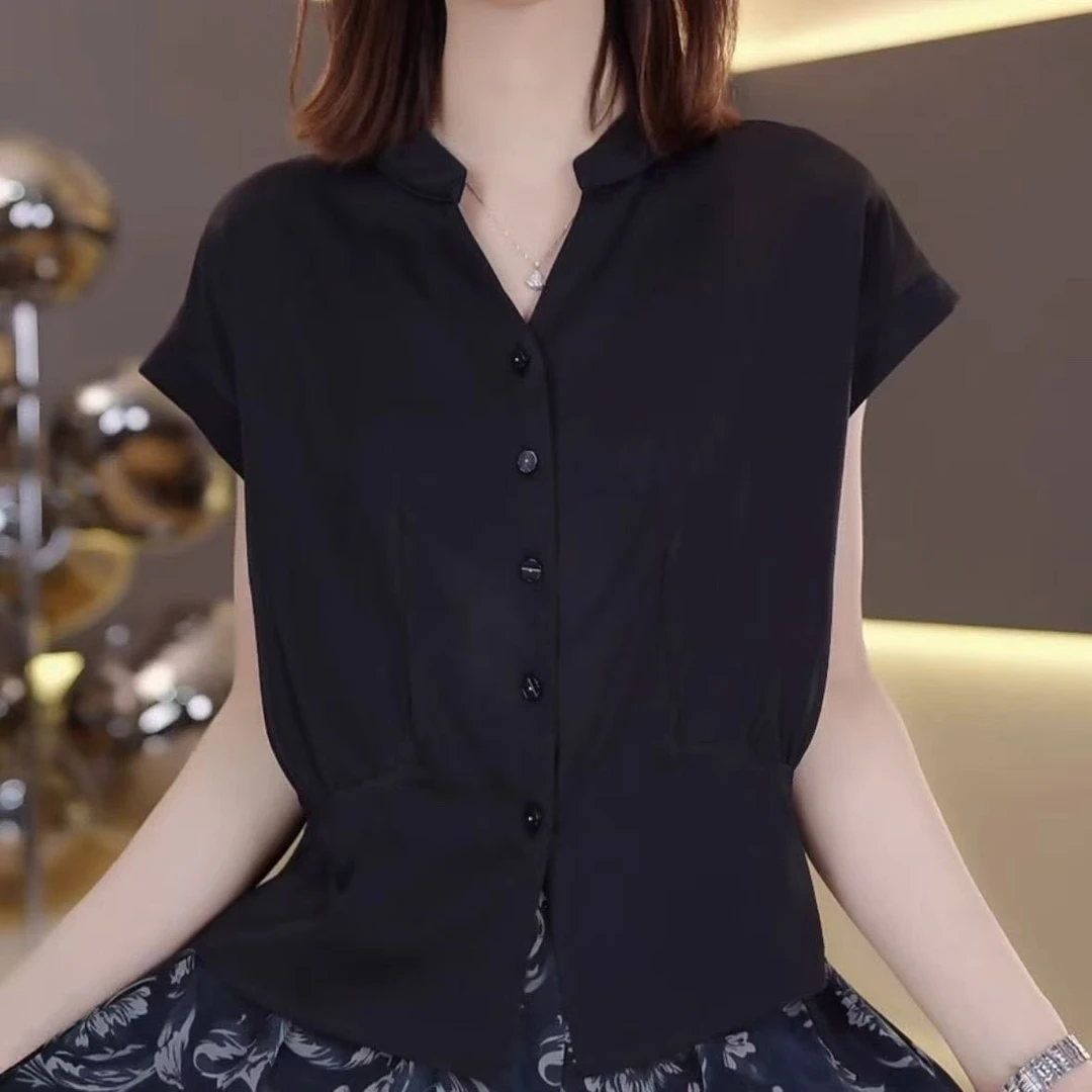高档衬衫女短袖夏季新款显瘦2025时尚宽松遮肉洋气设计气质上衣