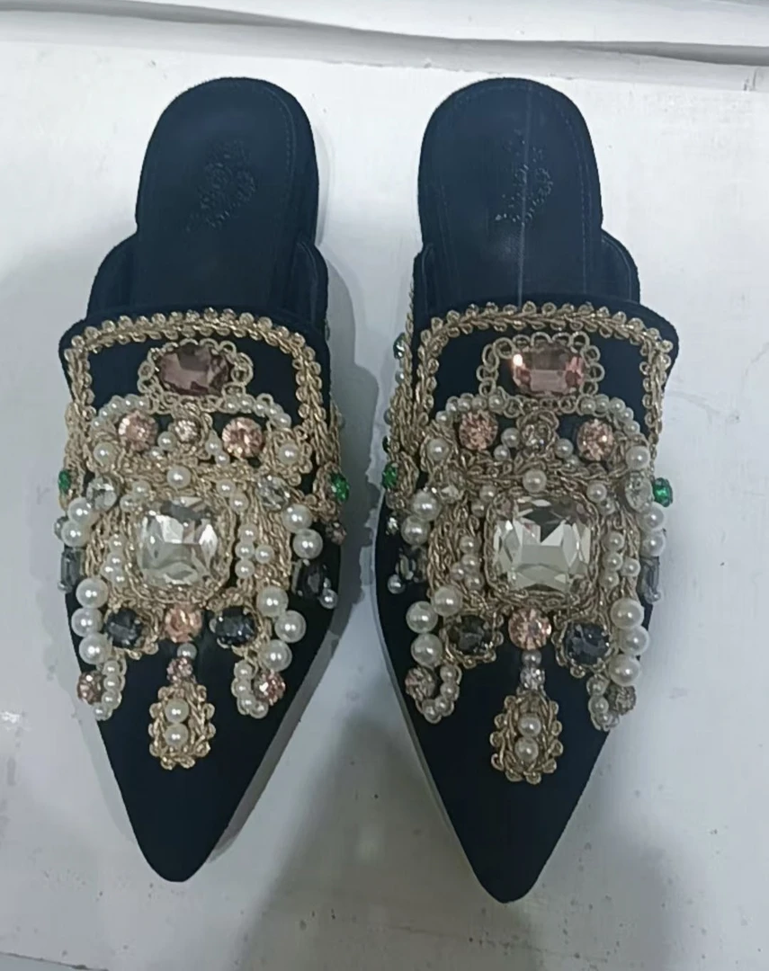 包头轻职钻搭扣小众包头拖高跟手工鞋半拖穆勒拖