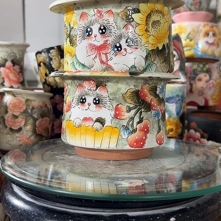 沐****景德镇幸运花盆手绘盆