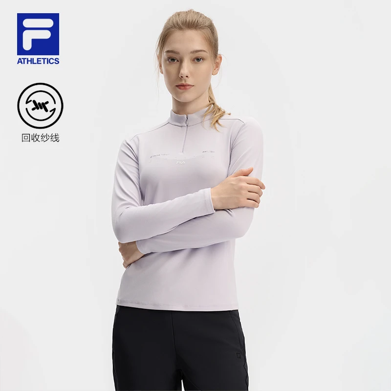 Fila/斐乐女长袖上衣春季新款高弹修身运动健身打底衫A11W441208F