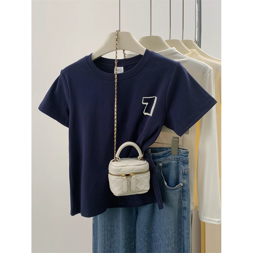 正肩圆领t恤女装短袖洋气夏季新款韩版时尚设计感小众显瘦上