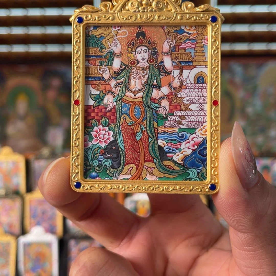 吊坠热贡纯手绘唐卡摩利支天