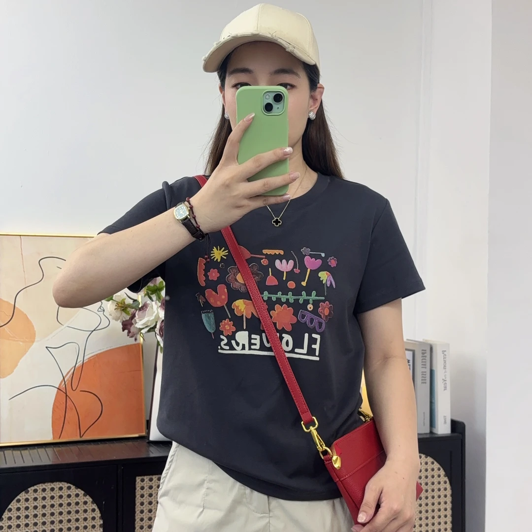U.Ni【花语】夏季正肩圆领宽松棉短袖T恤
