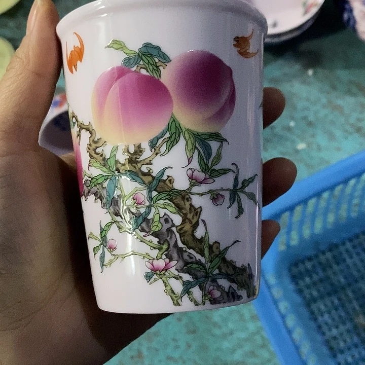 摆件陶红稀土寿桃可乐杯