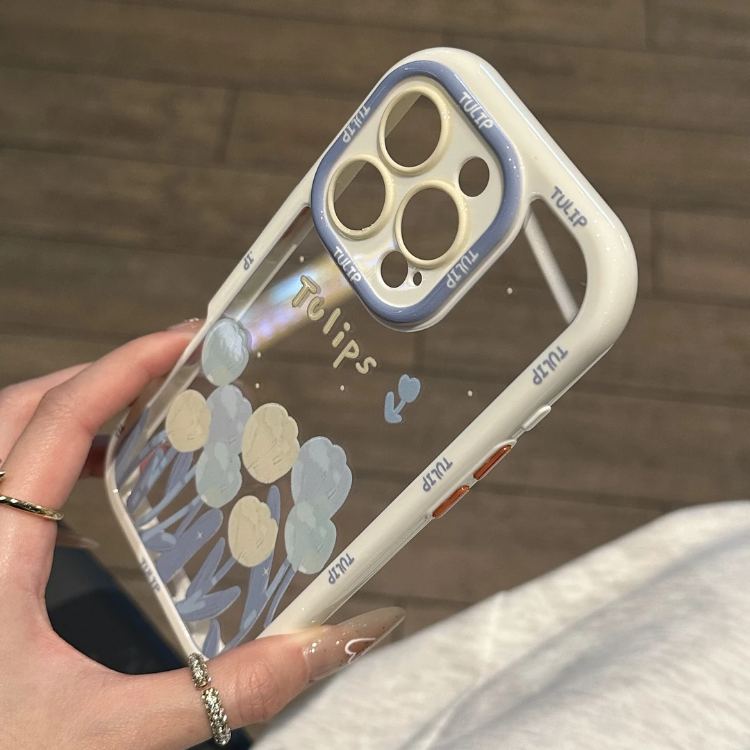 夕与空ins郁金香适用苹果16promax奶油手机壳华为P70vivo小米oppo