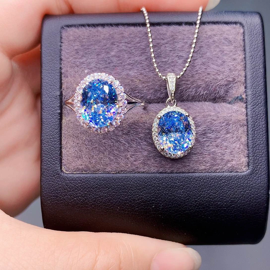 925银圣玛利亚海蓝色开口戒吊坠