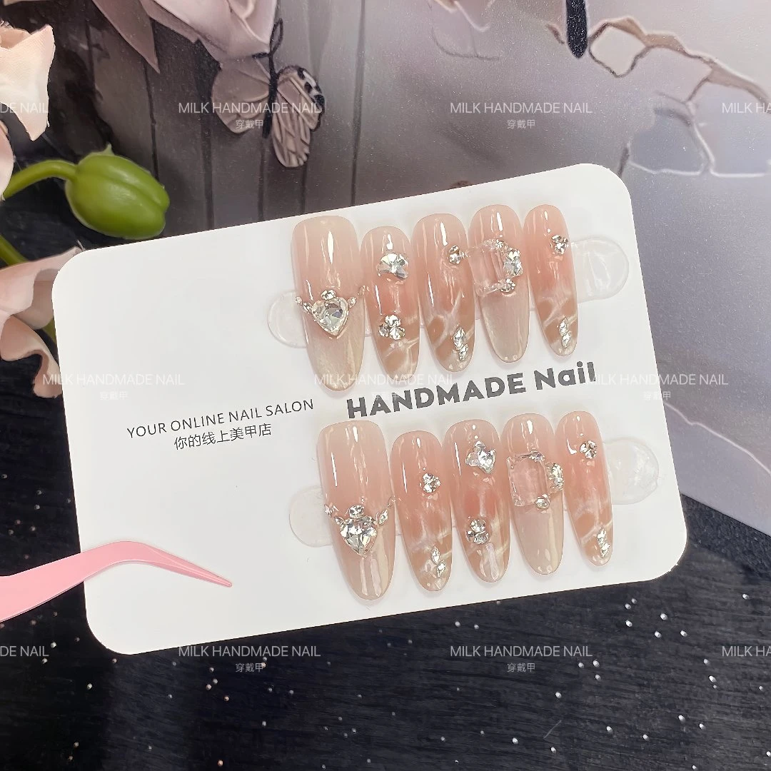 编号【35】长椭圆水波纹猫眼纯手工穿戴甲