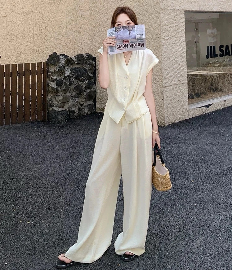 高级感老钱风马甲套装女夏季新款时尚阔腿裤两件套2541