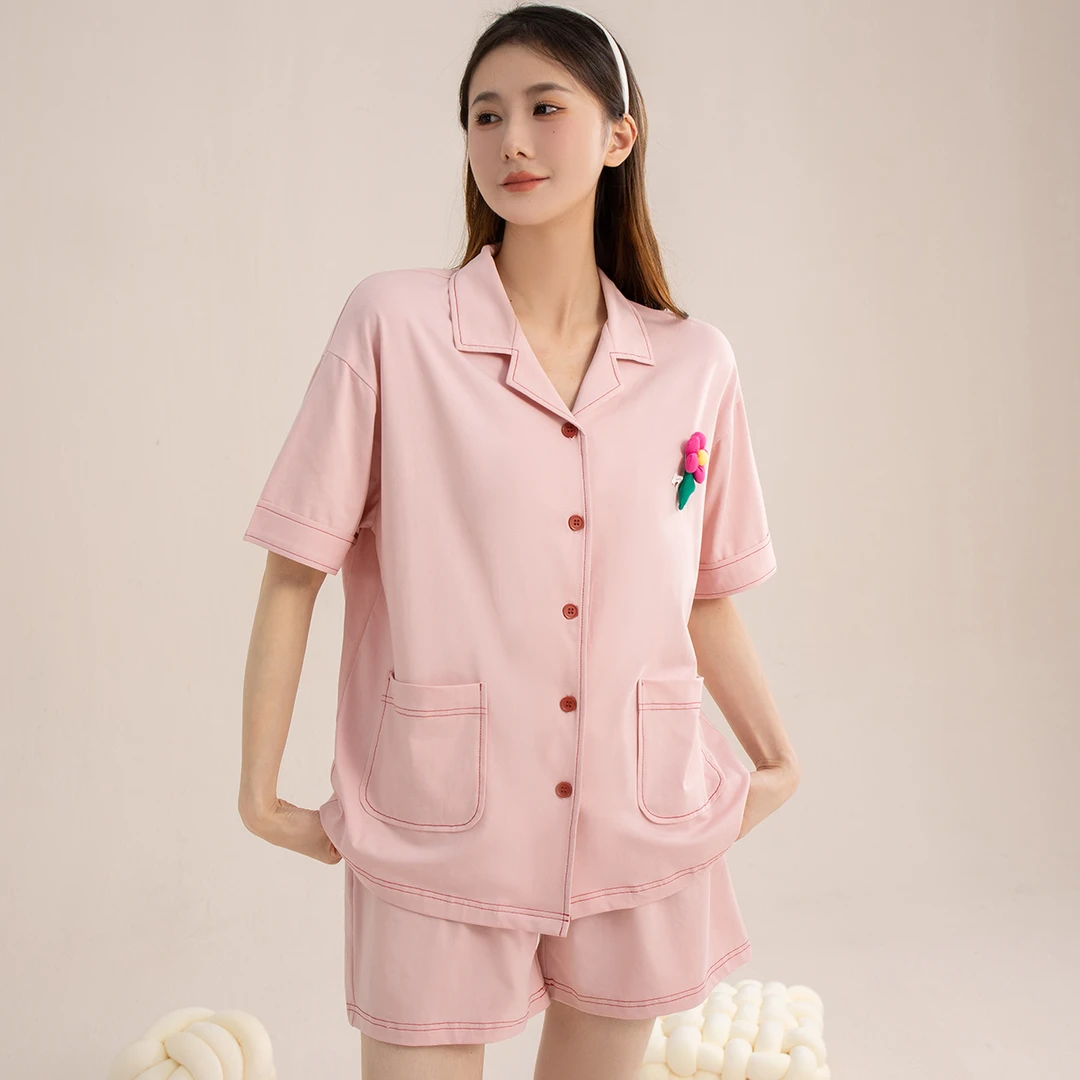 休闲舒适短袖短裤可外穿夏季睡衣薄款甜美套装春夏家居服时尚