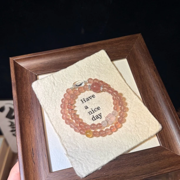 c073草莓晶双圈手串天然水晶百搭