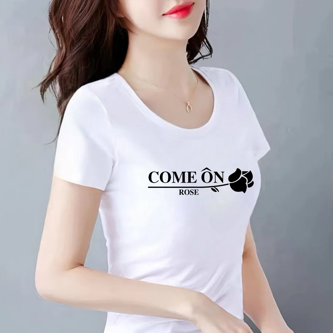 纯棉短袖t恤女新款夏装修身圆领显瘦弹力韩版体恤外穿洋气上衣服