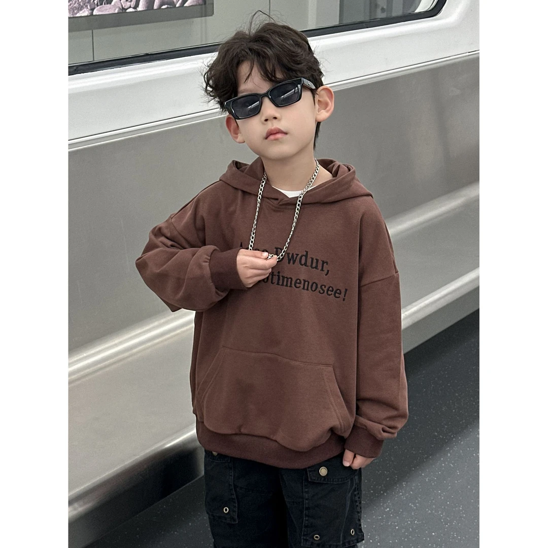 儿童连帽卫衣2025春季新款男童韩版宽松上衣中小童洋气春装帽衫潮