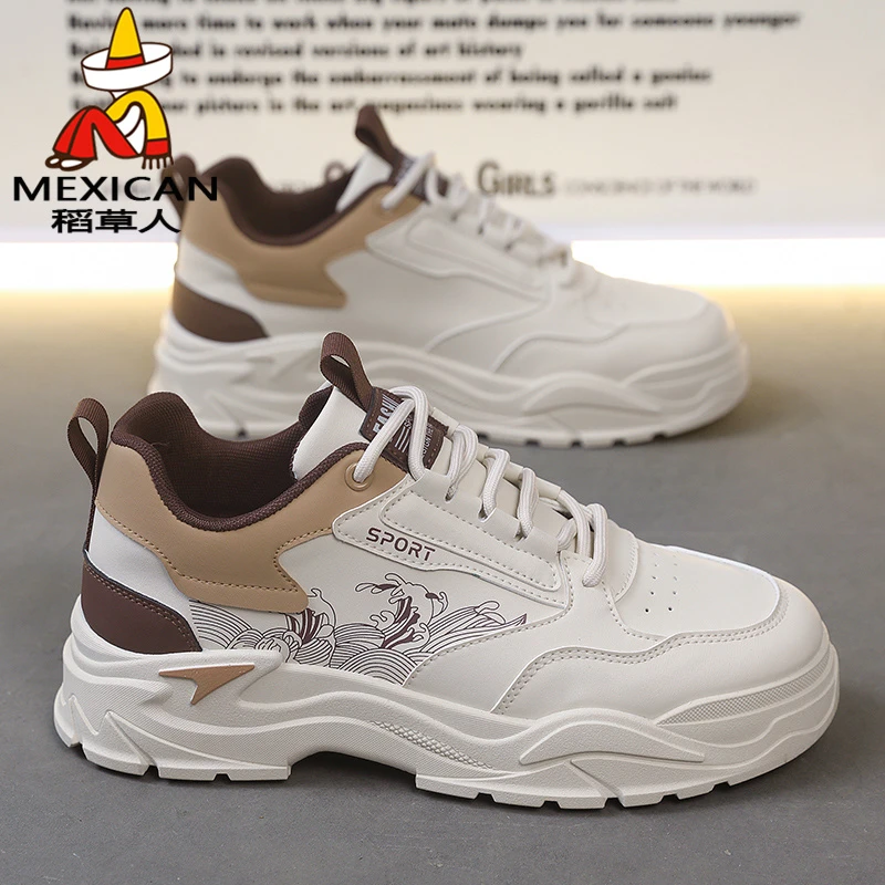 稻草人男鞋2025新款秋冬季休闲百搭运动鞋男厚底耐磨防水增高板鞋