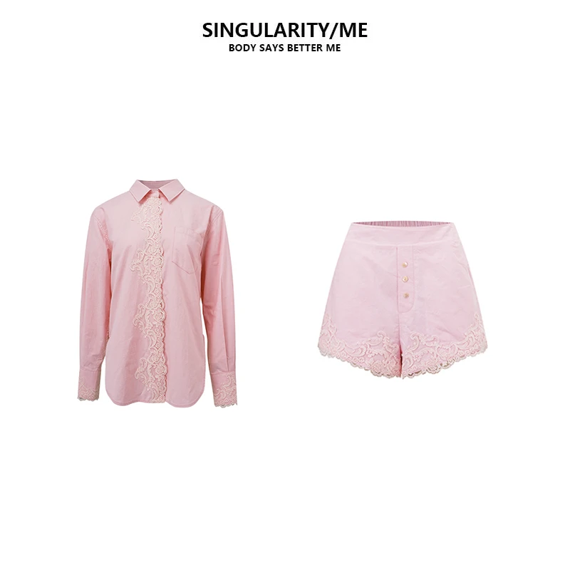 Singularity Me 4A 3803-3805 法式春夏蕾丝休闲宽松衬衫短裤套装