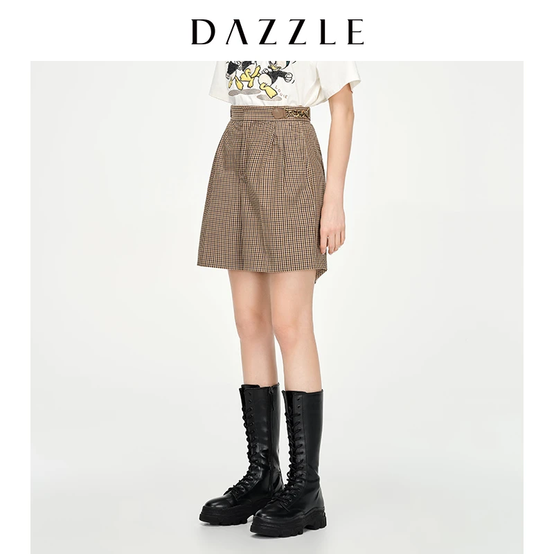 【精选】DAZZLE地素春季金属格纹百慕大休闲裤中裤女