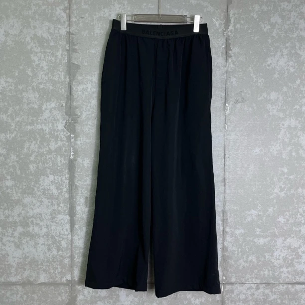 未使用 Balenciaga/巴黎世家 44*1/黑色标语logo垂感长裤/17372