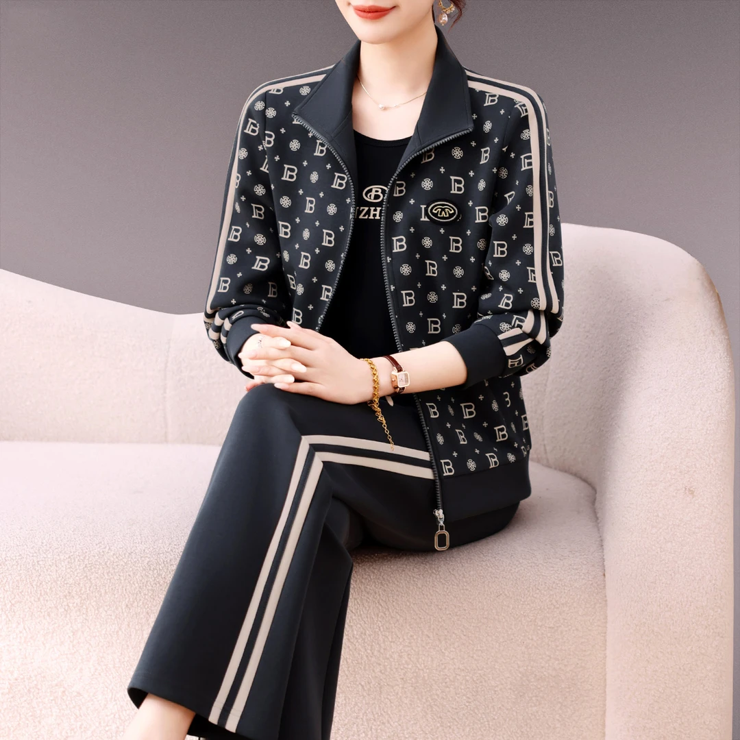 JOZDICE/纪治迪哲运动套装秋季潮流洋气印花减龄显瘦运动服套装女