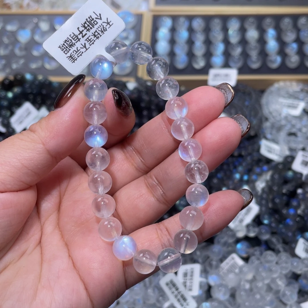 月光石手链未镶嵌桃****?蓝月光手链8.5mm