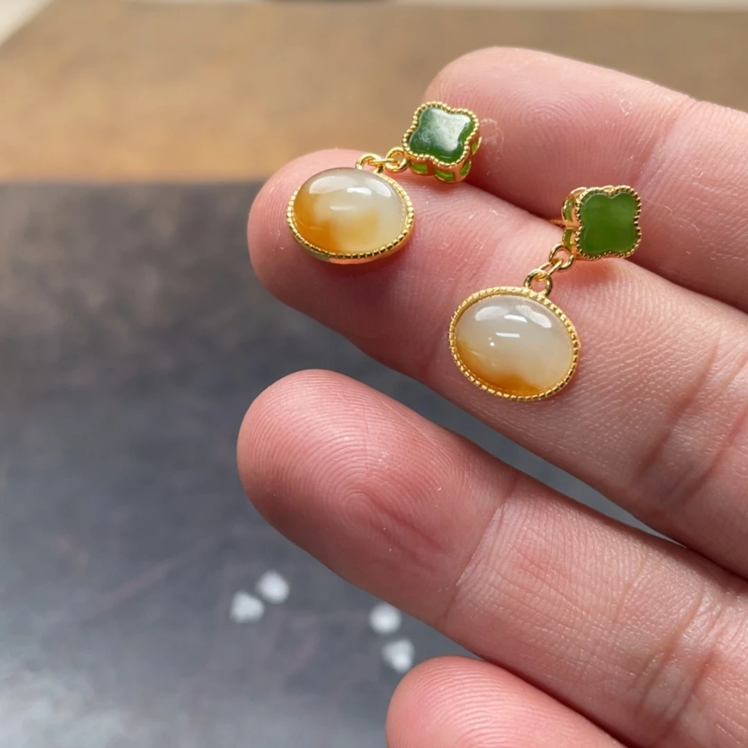 【闪购商品】和田玉耳饰银S925镶嵌