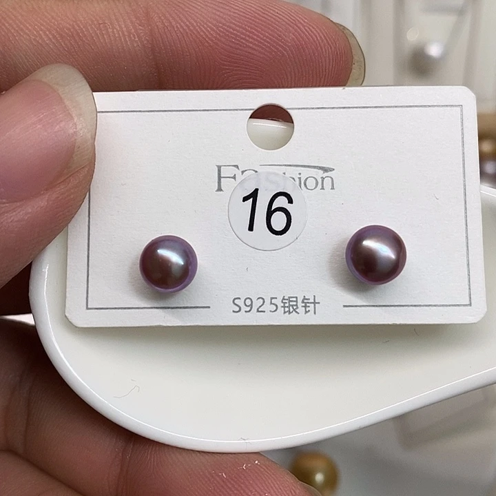 淡水珍珠银S925镶嵌耳饰