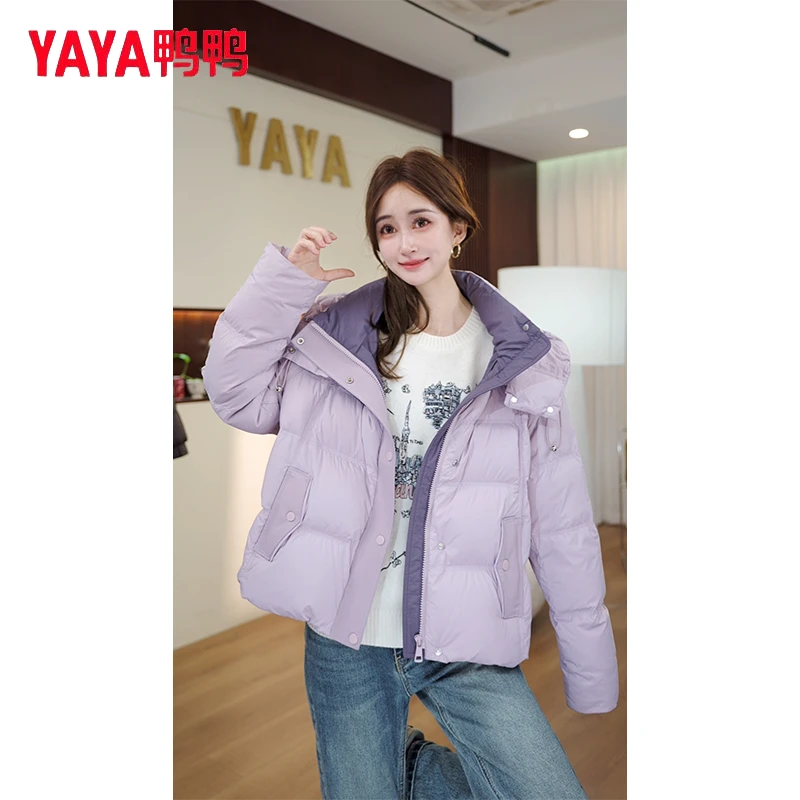YAYA/鸭鸭双拼色百搭户外休闲运动女士短款90绒羽绒服YE5B603725L