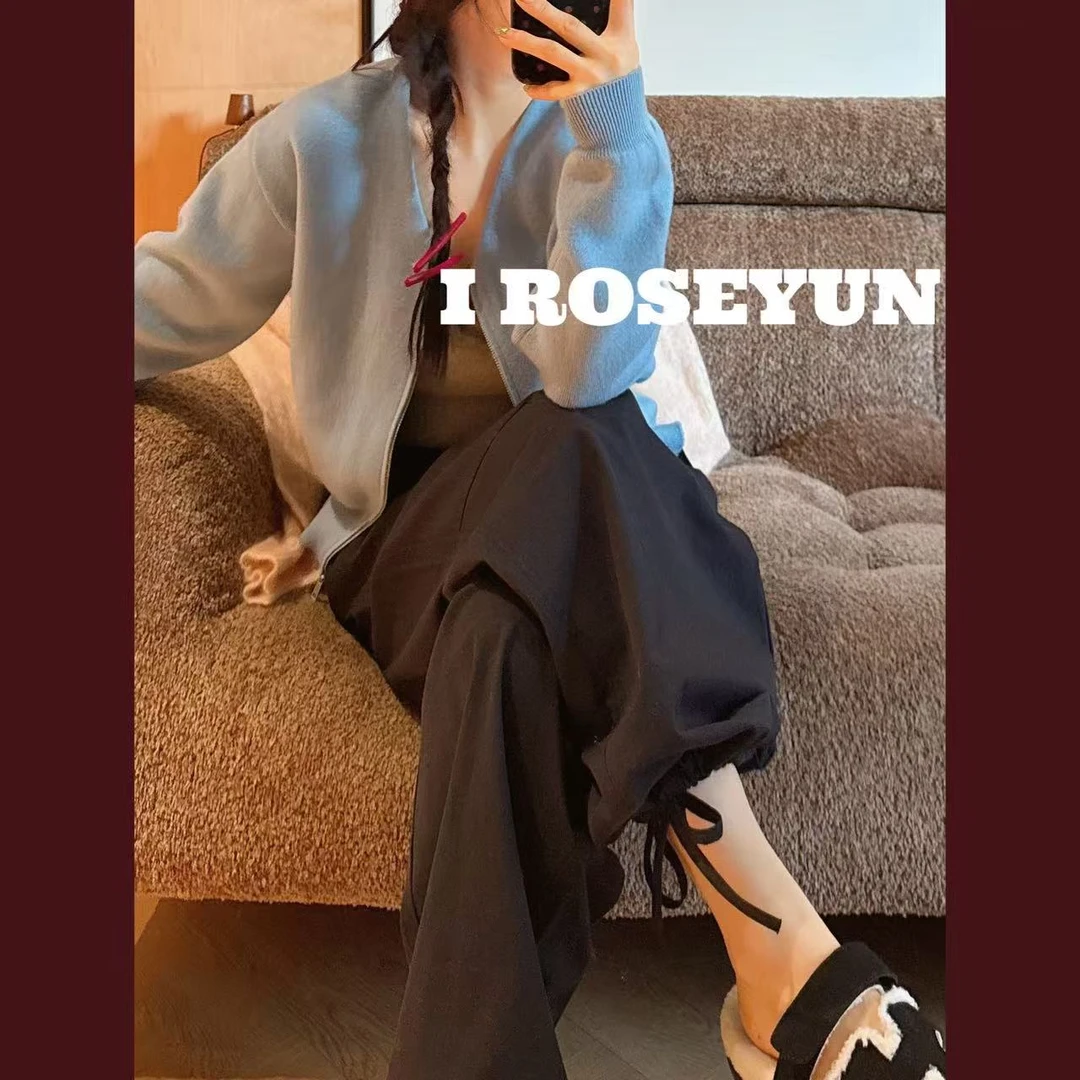 【Rose Yun】 蝴蝶结双腰头格子两穿工装休闲裤  JY095073