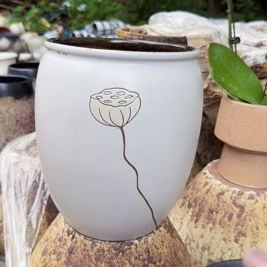 紫砂花盆口19高25（一个莲子白色大号