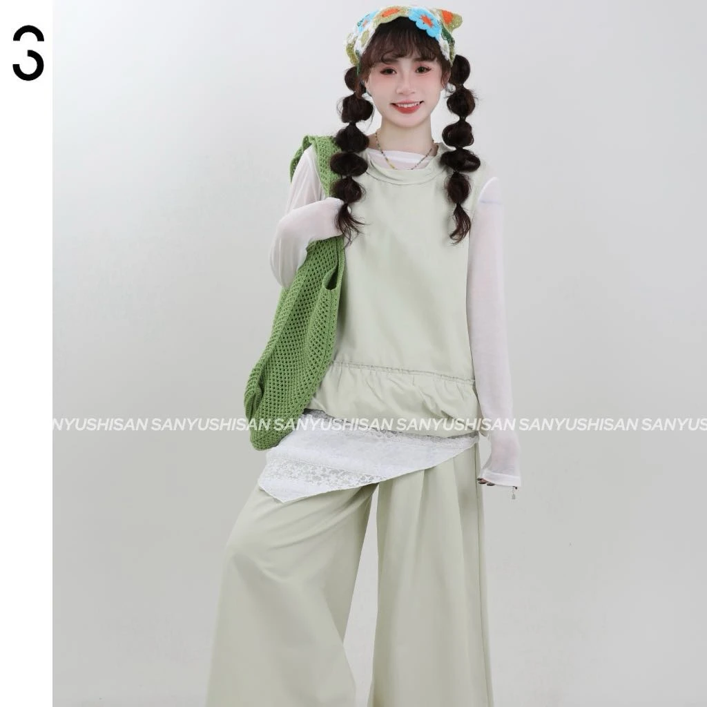 三与十三|白调幻想|春季纯色圆领文艺时尚百搭休闲简约套装