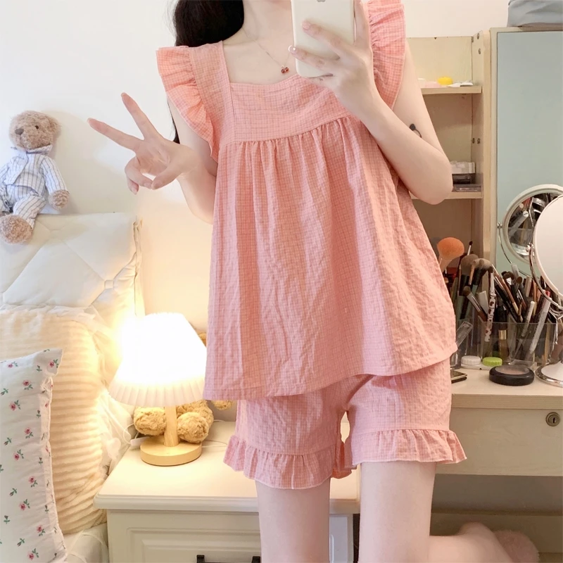 网红爆款2025新款夏季睡衣女纯棉100%全棉可外出甜美公主风家居服