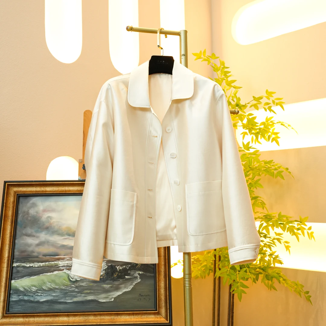 【金雀绫】新款春秋时尚百搭长袖上衣桑蚕丝外套B23077