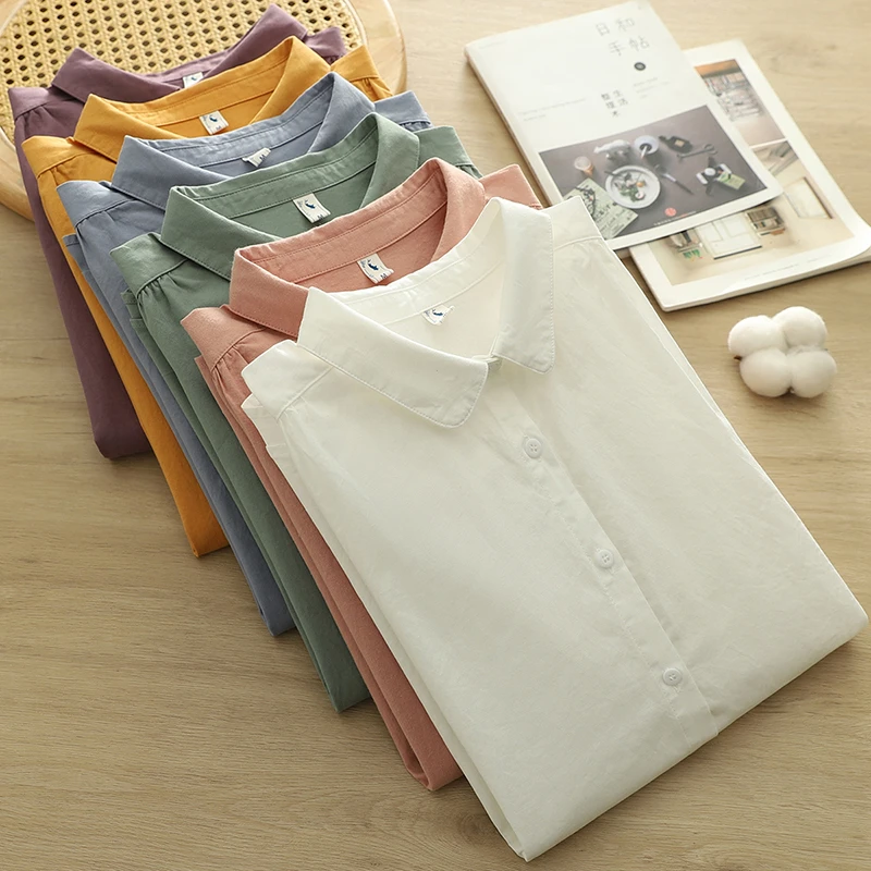 8815纯棉娃娃领白衬衫女宽松百搭长袖衬衣叠穿内搭打底基础款上衣