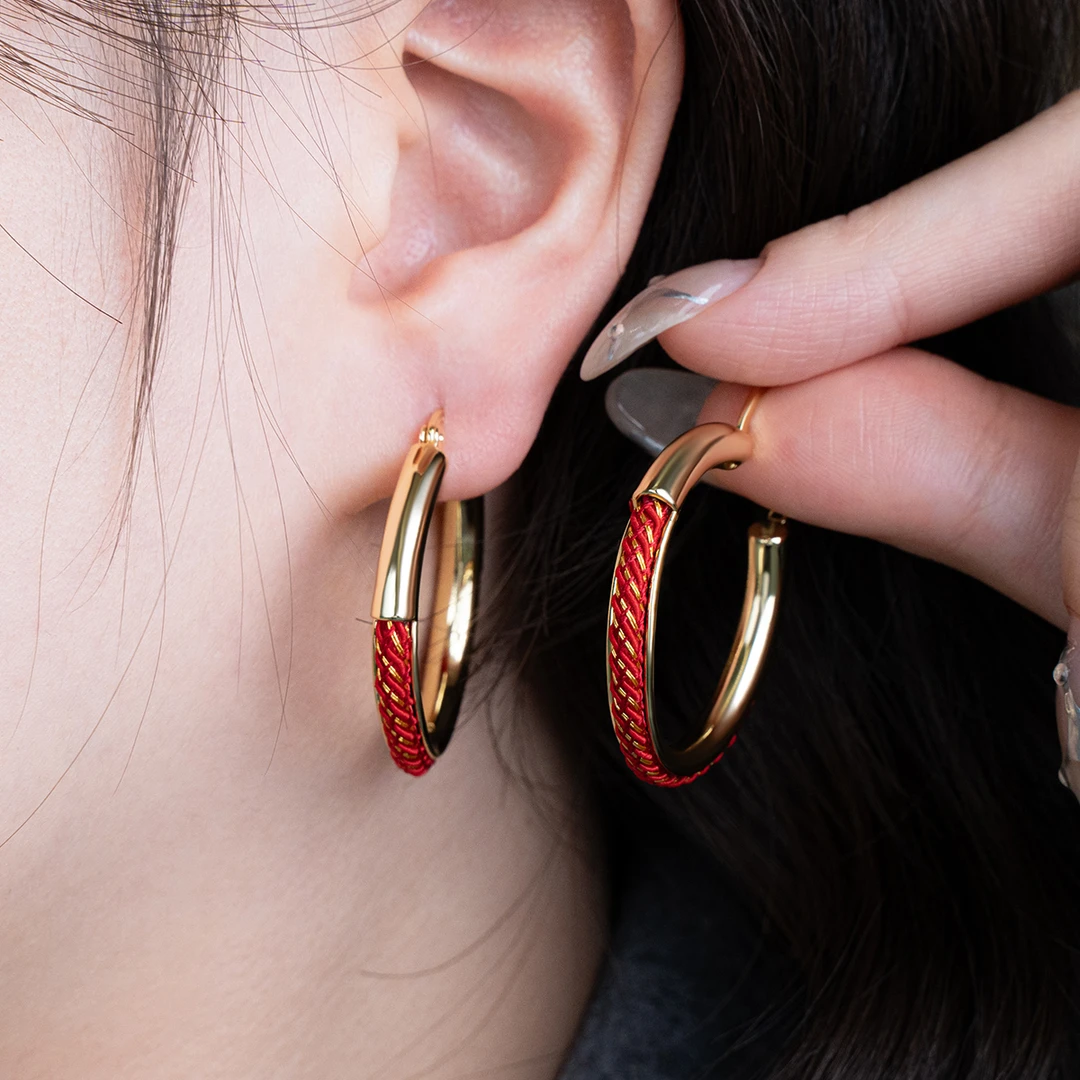 follifollie 合金锦纶戒指 手工气质时尚编织红色本命系列套装