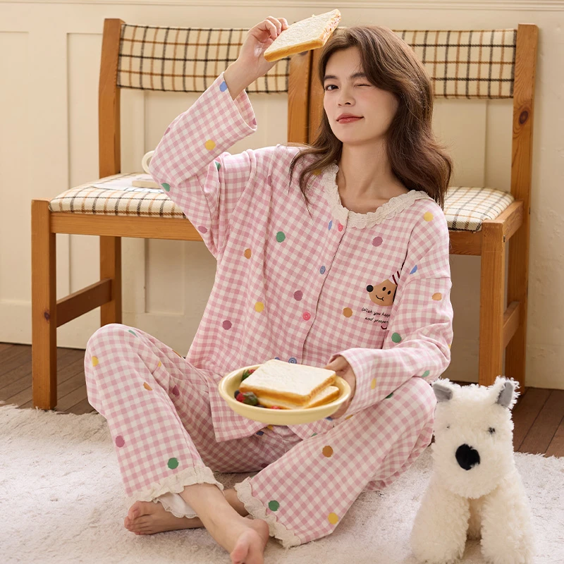 网红爆款睡衣女春秋高颜值长袖长裤套装学生大码宽松可外穿家居服