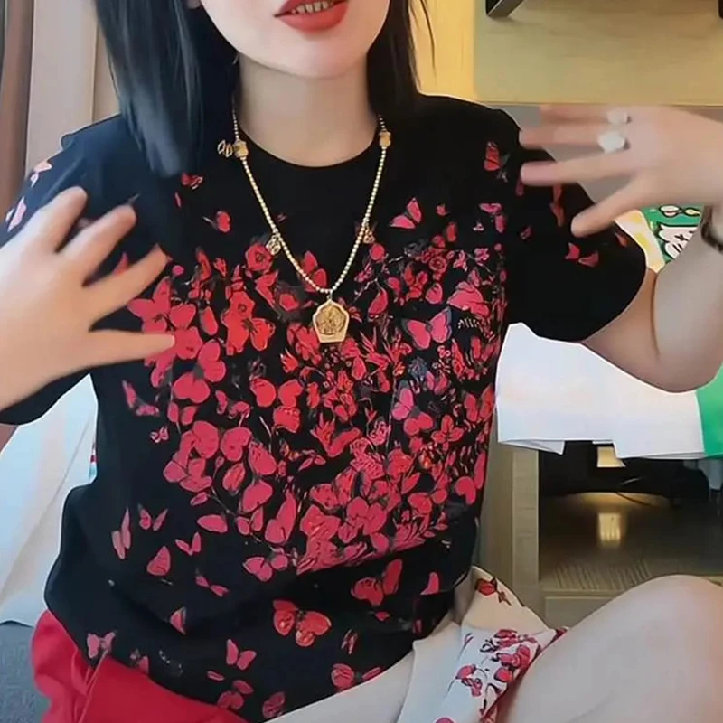 套装女潮流印花蝴蝶短袖短裤显瘦运动2025新款爆款洋气衣服套装