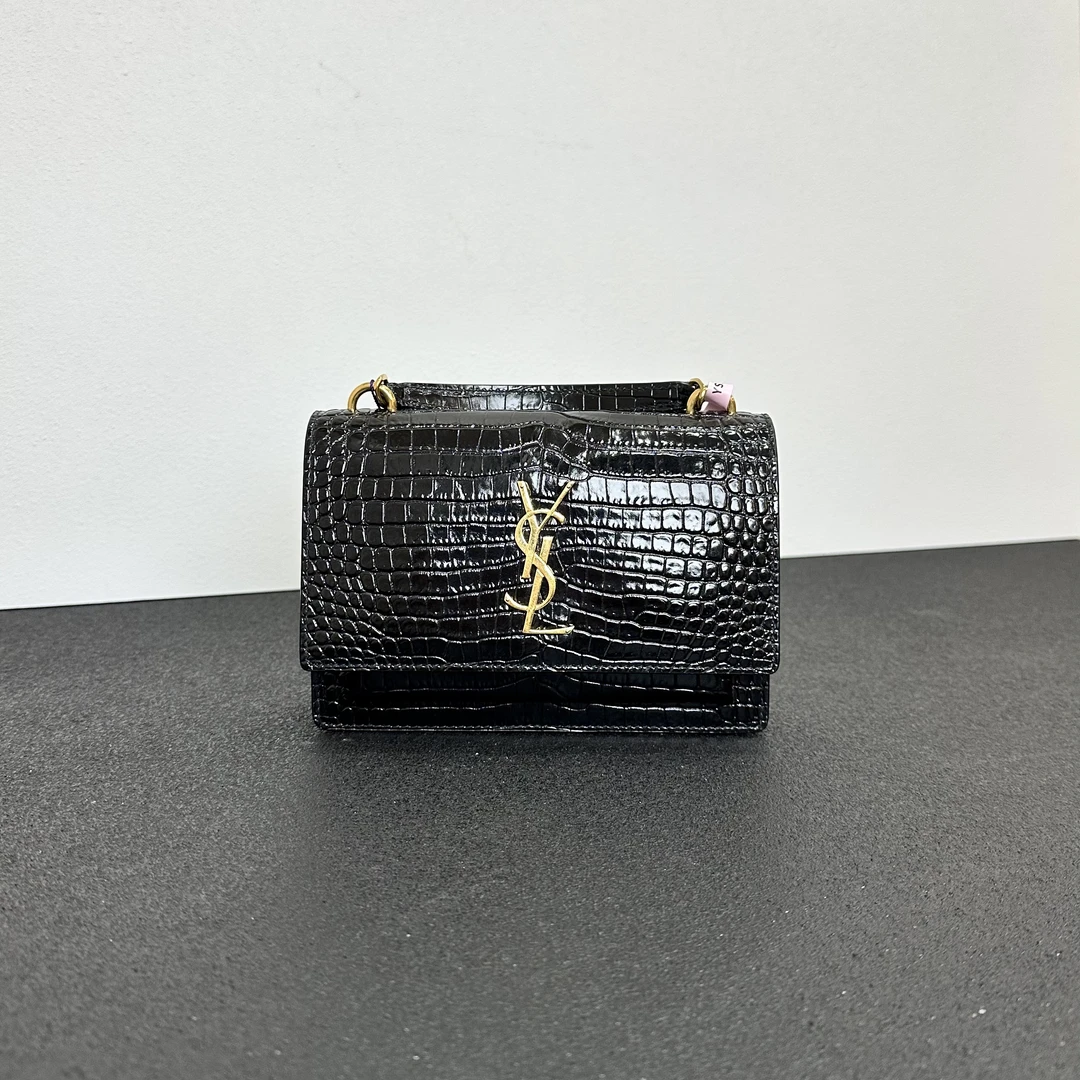 99新 YSL/圣罗兰 壹所奢品/YSL 日落手提 鳄压纹 小号 黑金