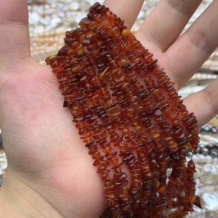 玛瑙/玉髓未镶嵌珠宝半成品一条琥珀碎石42cm左右