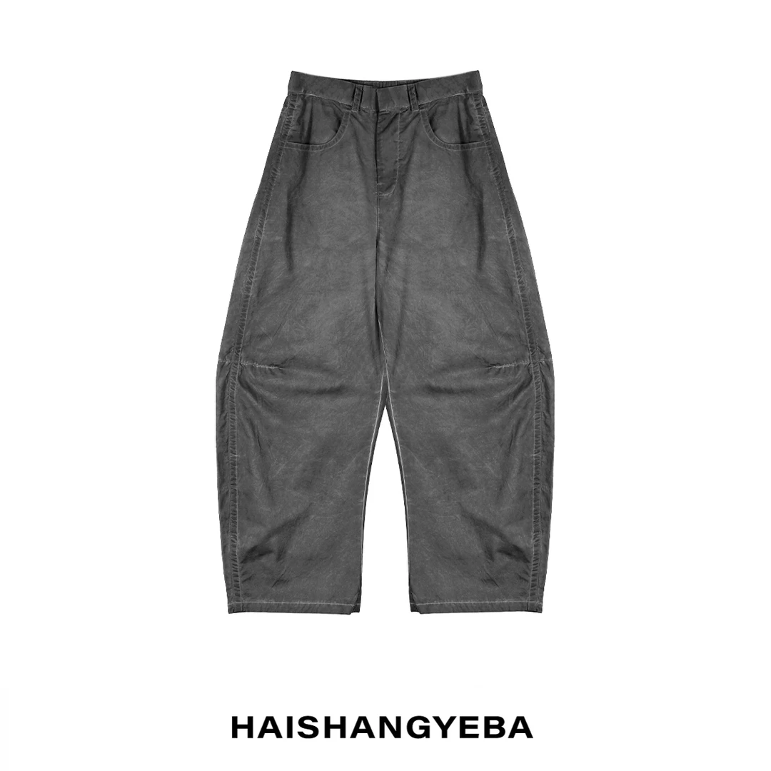 【海上叶爸】新款2025百搭棉男女同款成衣染色宽松阔腿休闲裤